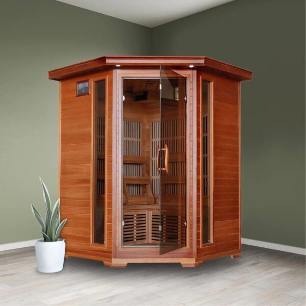 HeatWave Hudson Bay 3-Person Cedar Corner Infrared Sauna with 7 Carbon Heaters - Image 3