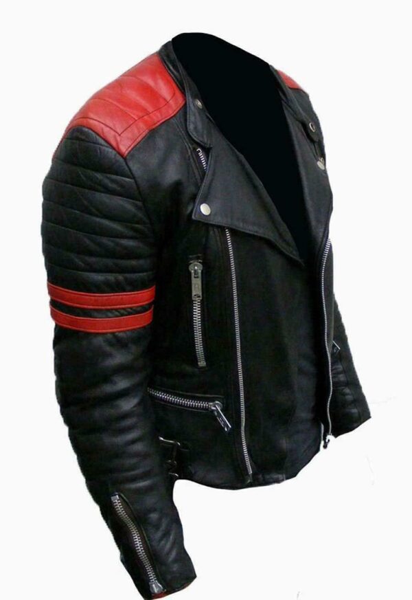 Classic design brando red & black men’s motorcycle biker genuine leather jacket - Image 2