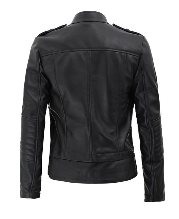 Monica Womens Asymmetrical Fitted Leather Jacket Black - Image 2