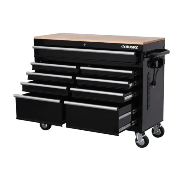 46 In. W X 18 In. D 9-Drawer Black Mobile Workbench Cabinet - Image 7