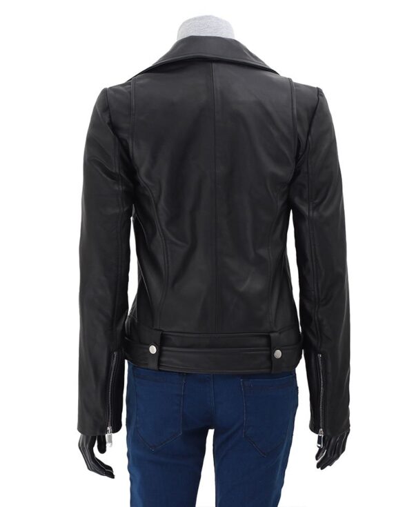 Womens Black Asymmetrical Cropped Moto Leather Jacket - Image 3