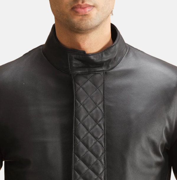 Midlander Quilted Black Leather Coat - Image 3