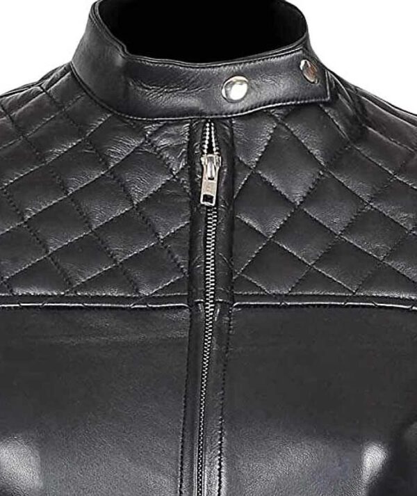 Ellen Slim Fit Ladies Black Quilted Leather Jacket - Image 3