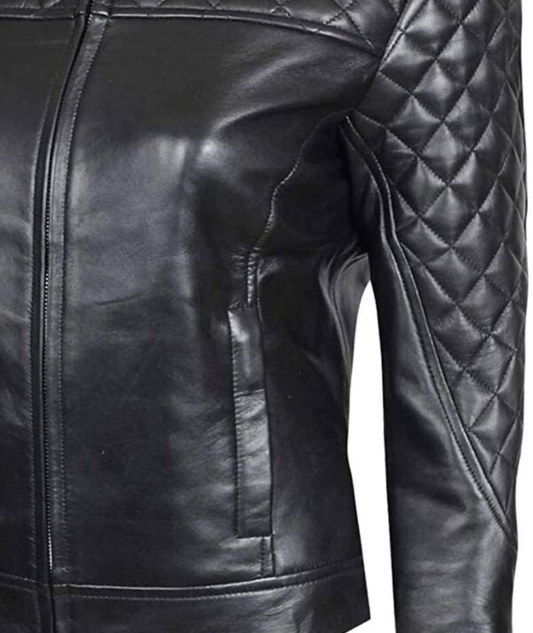 Ellen Slim Fit Ladies Black Quilted Leather Jacket - Image 4