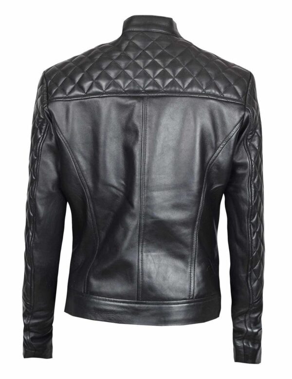 Ellen Slim Fit Ladies Black Quilted Leather Jacket - Image 5